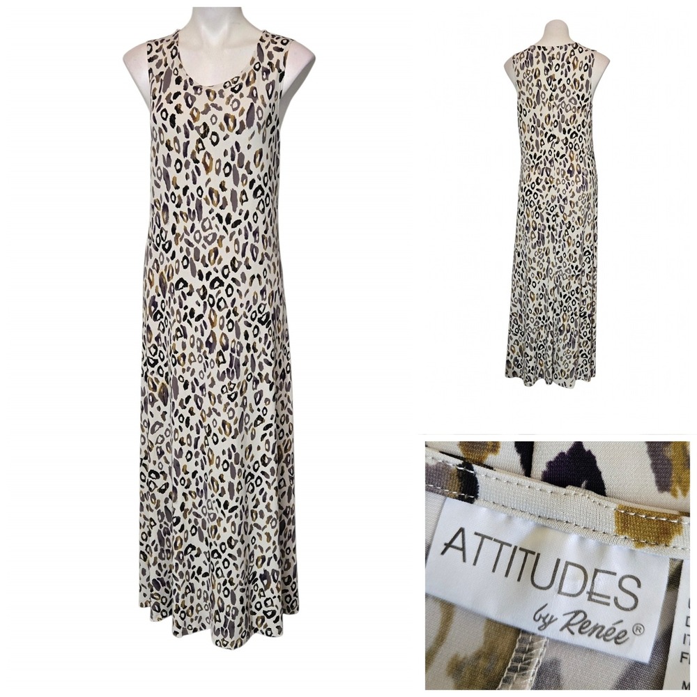 Attitudes by Renee Animal Print Sleeveless Maxi Dress Tan Gold Purple Medium